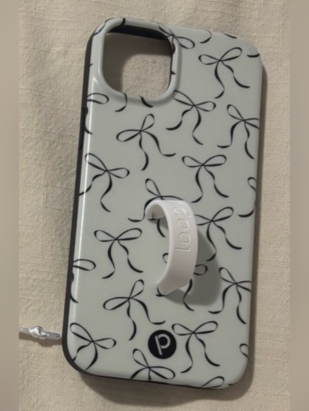 Loopy Phone Case with Black Bow Pattern - White